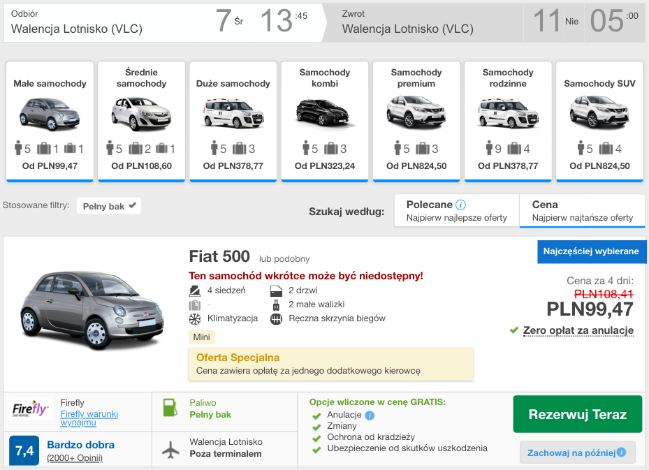 zarezerwuj auto w walencji