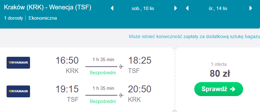 tanie loty do wenecji z krakowa