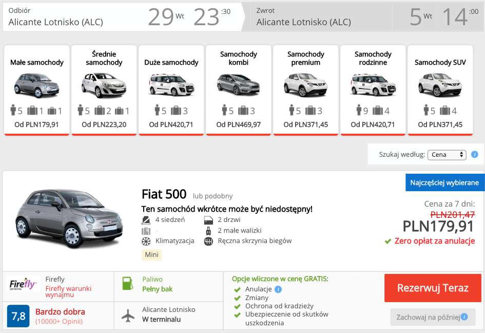 zarezerwuj auto w alicante