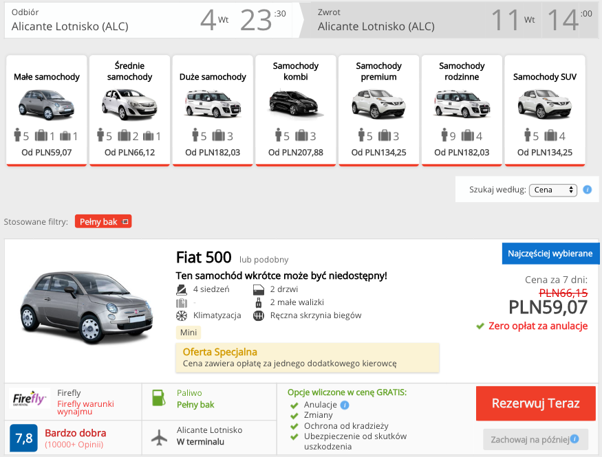 zarezerwuj auto w alicante