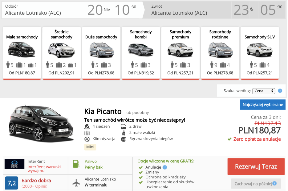 zarezerwuj auto w alicante