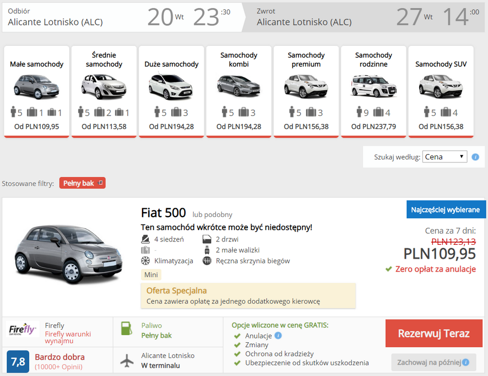 wypożyczenie samochodu alicante