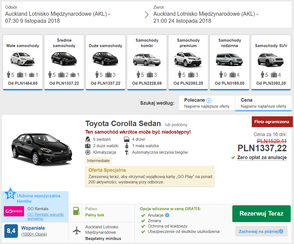 nowa zelandia wypozyczenie auta