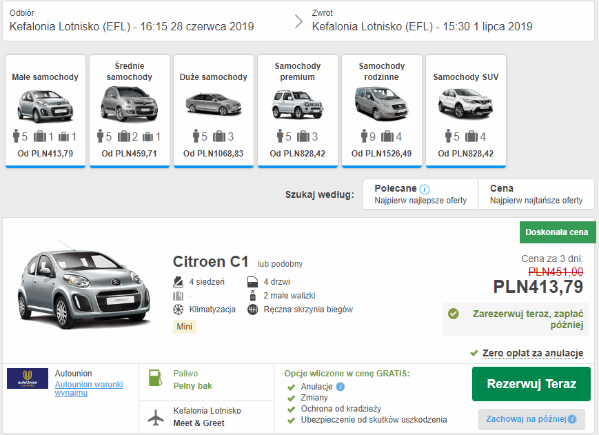 wynajem auta kefalinia