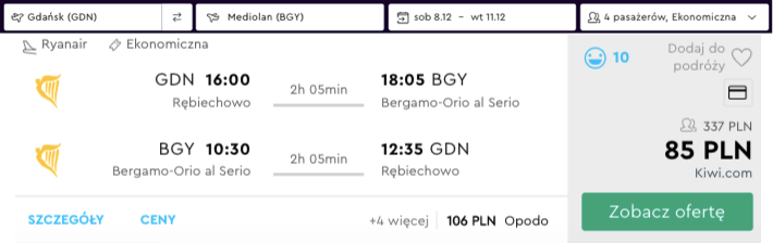 zarezerwuj loty do bergamo