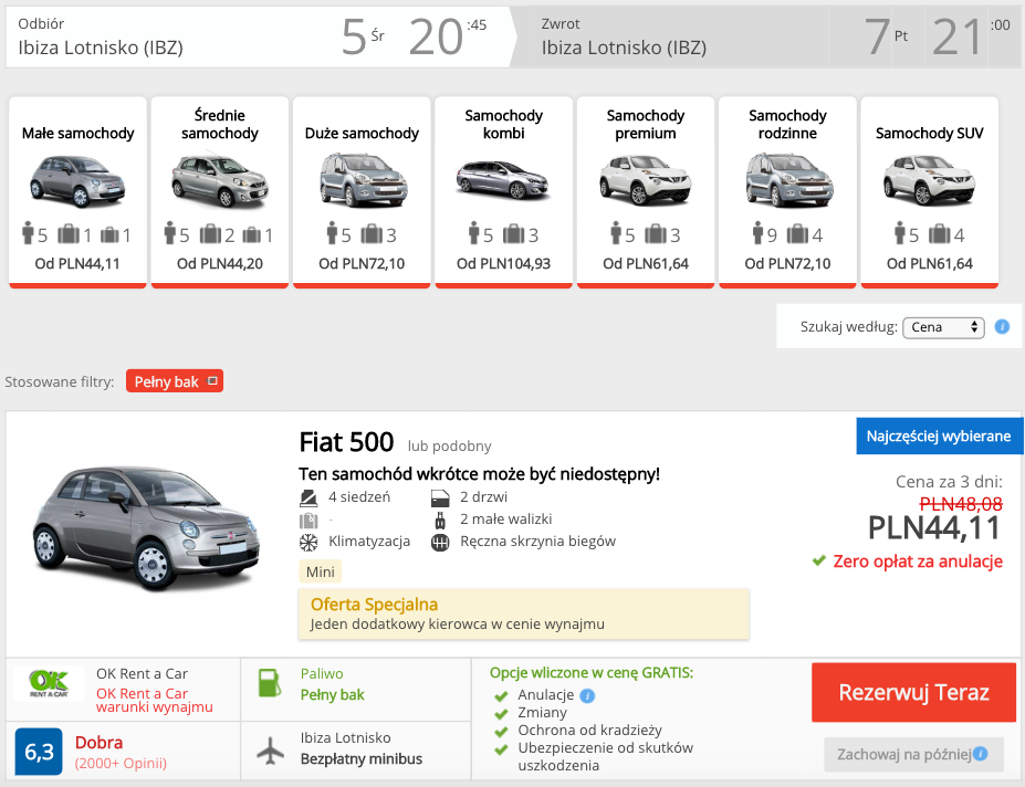 zarezerwuj auto na ibizie