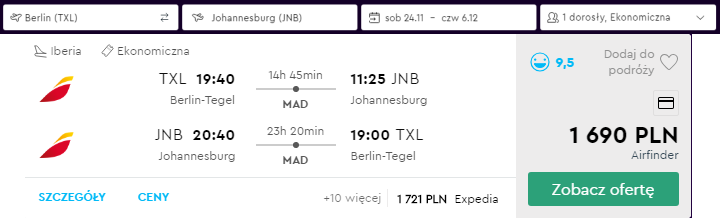 Johannesburg loty