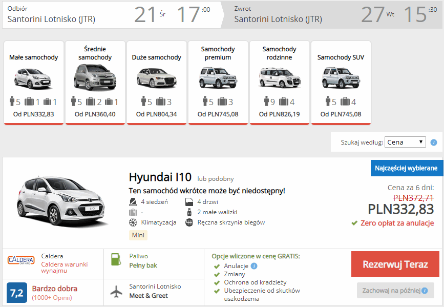 wynajem auta santorini