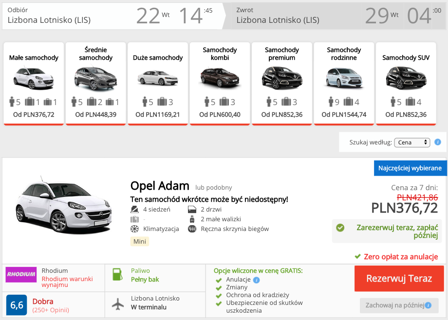 zarezerwuj auto w lis