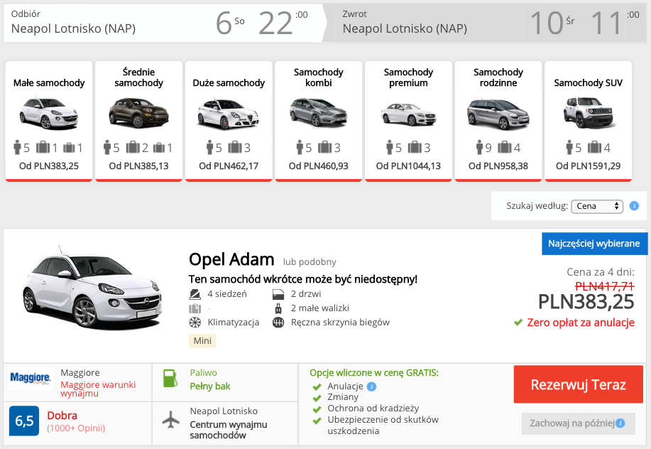 zarezerwuj auto w neapolu