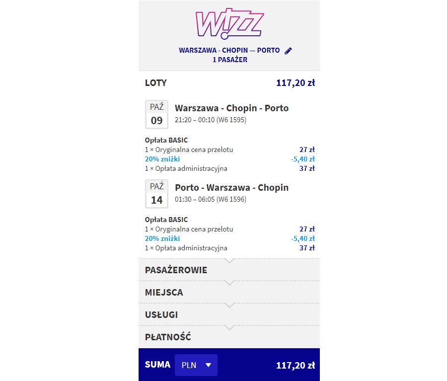 porto loty z warszawy