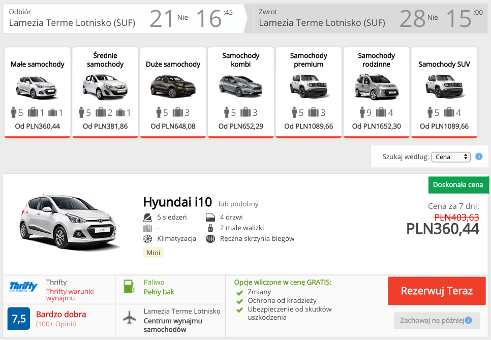 zarezerwuj auto w lamezii