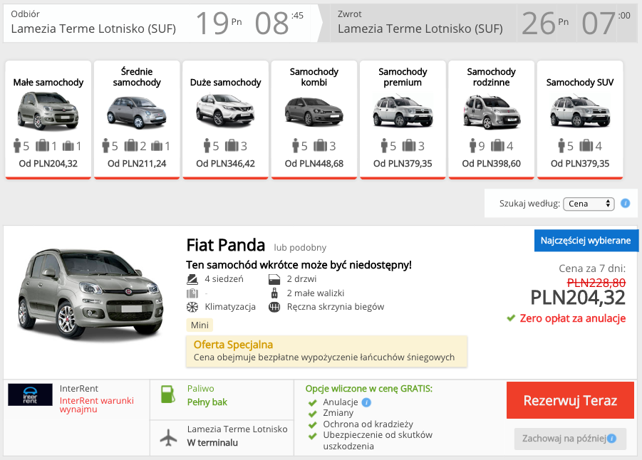 zarezerwuj auto w lamezii