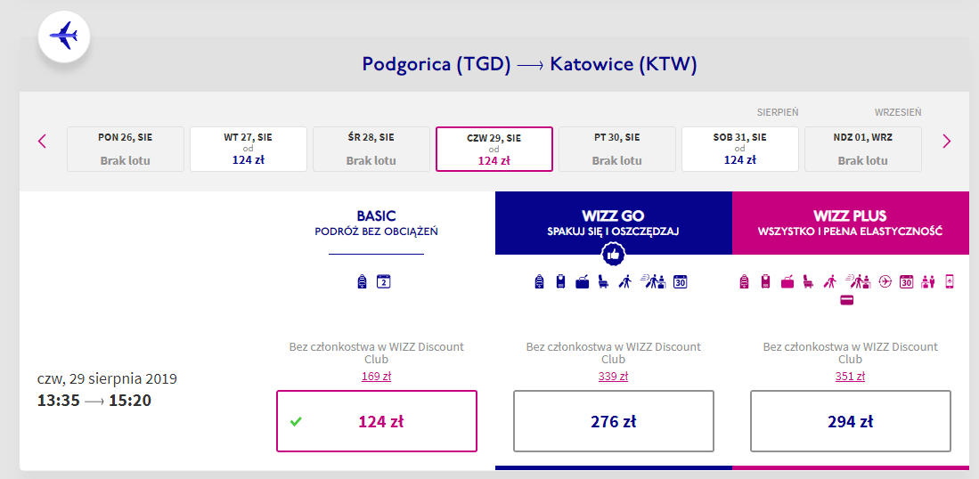 Podgorica loty