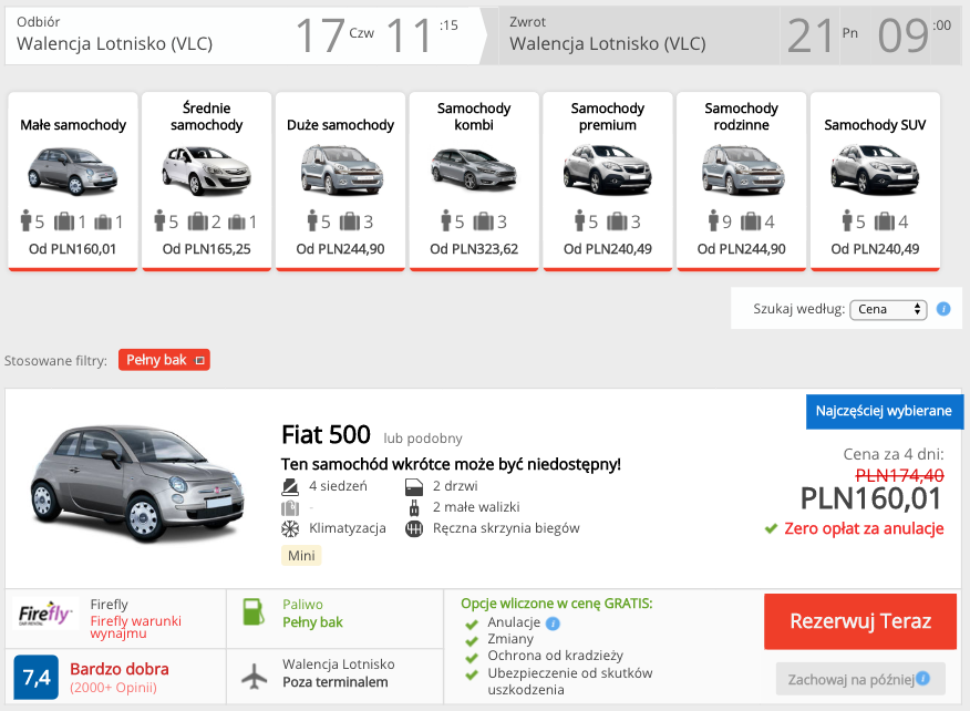 zarezerwuj auto w walencji