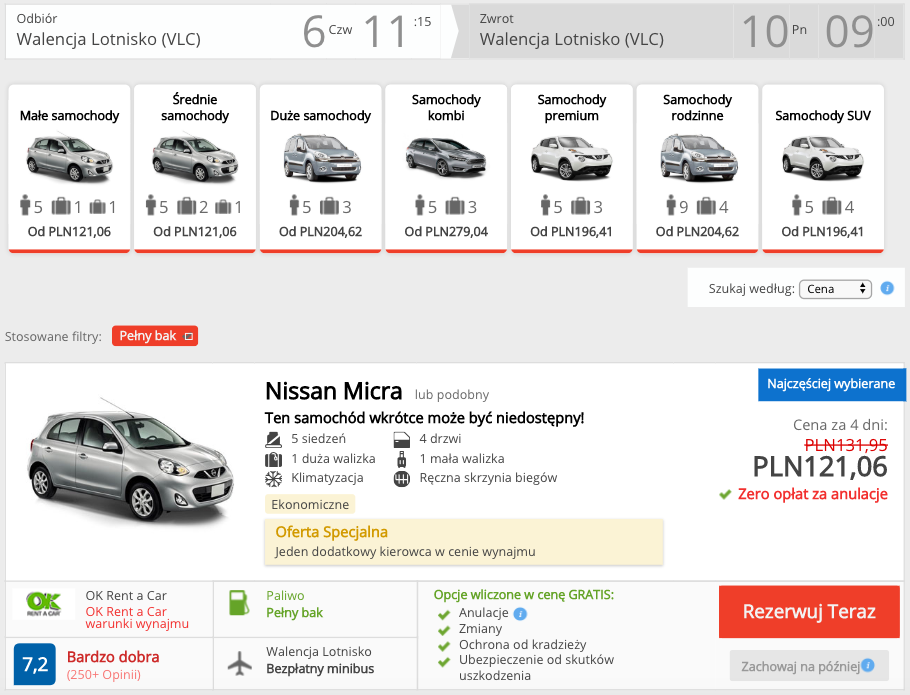 zarezerwuj auto w walencji