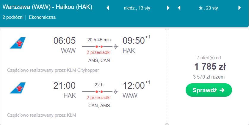 warszawa haikou loty