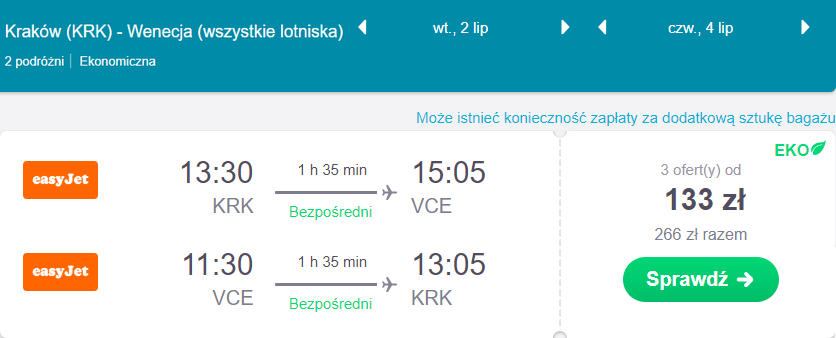 wenecja wakacyjne loty