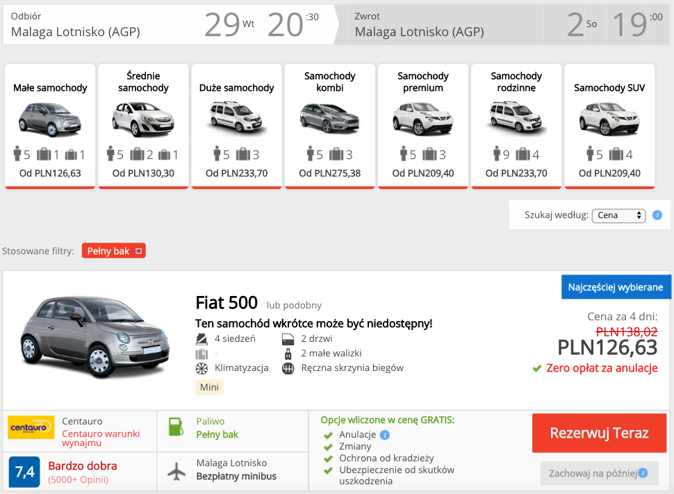 zarezerwuj auto w maladze
