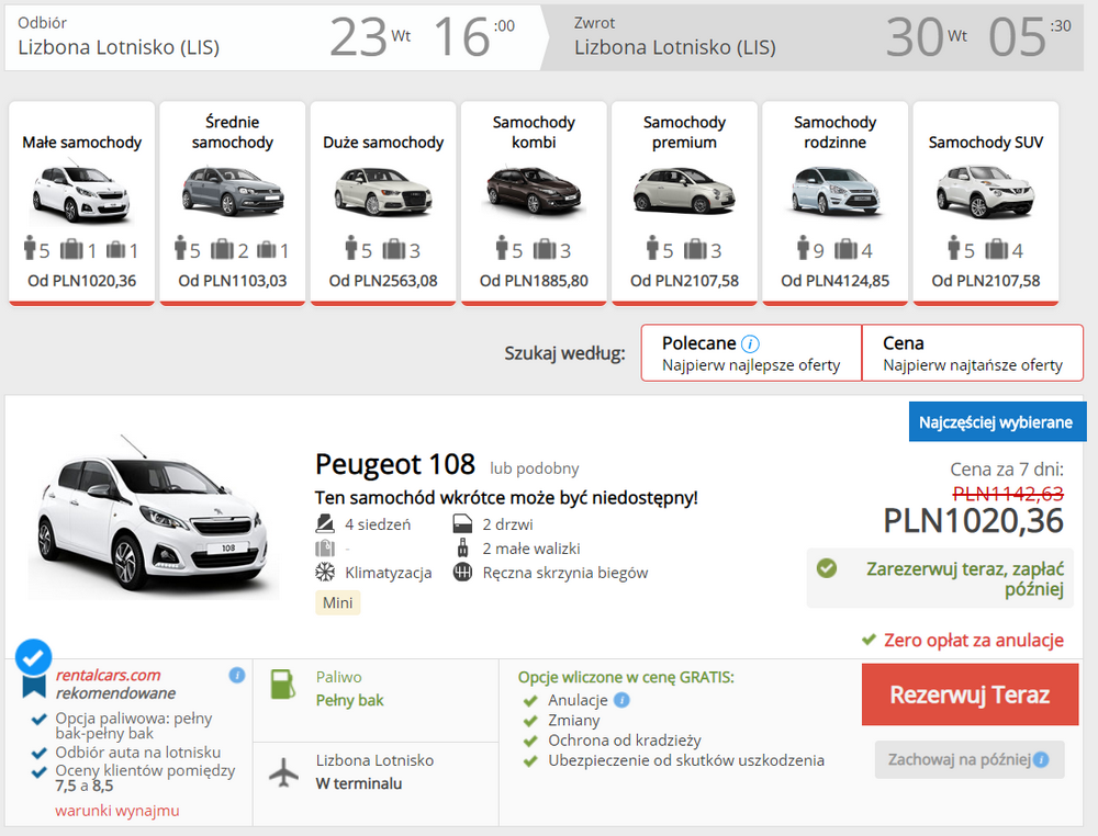 lizbona auto wypożyczenie