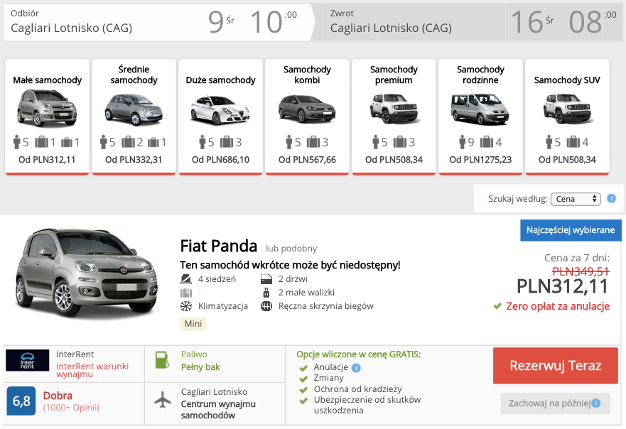 zarezerwuj auto na sardynii
