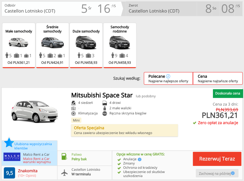 zarezerwuj auto w castellon