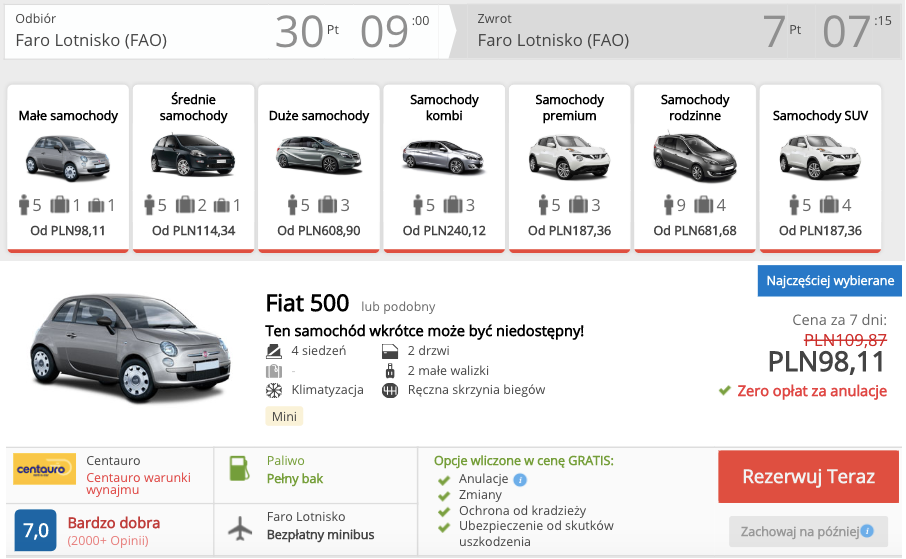 zarezerwuj auto w faro