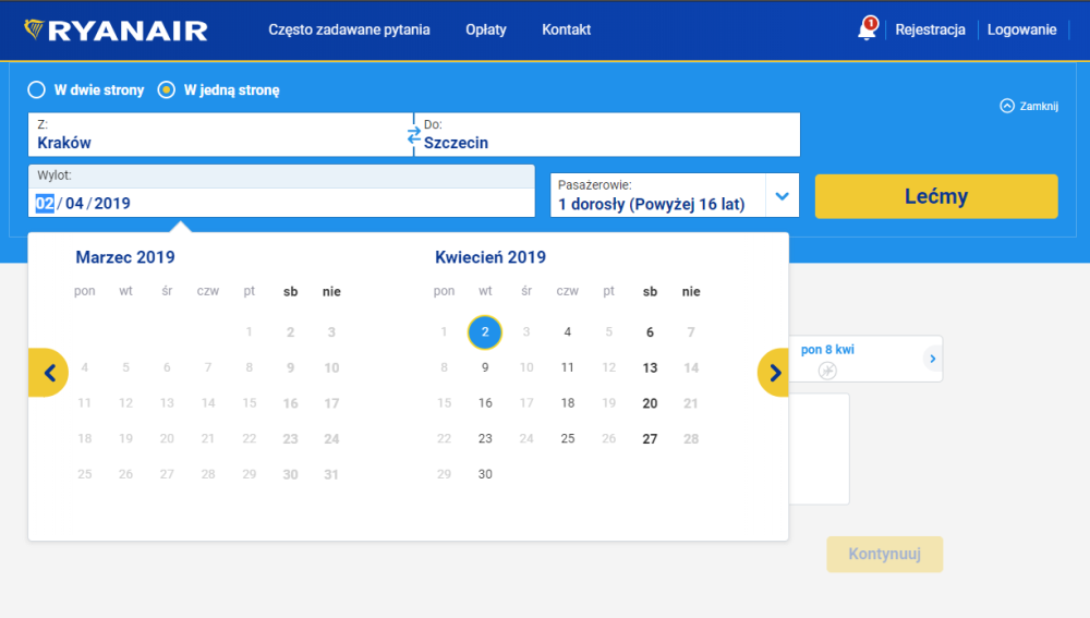 ryanair do szczecina
