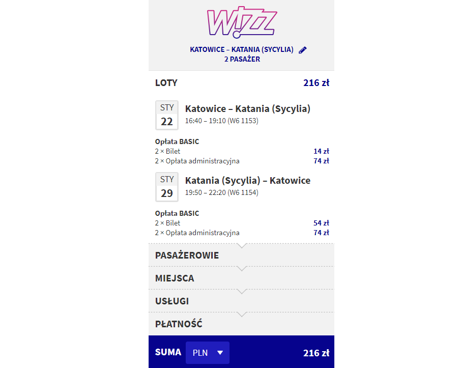 loty do katanii