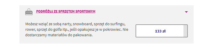 Wizz Air bagaż sportowy