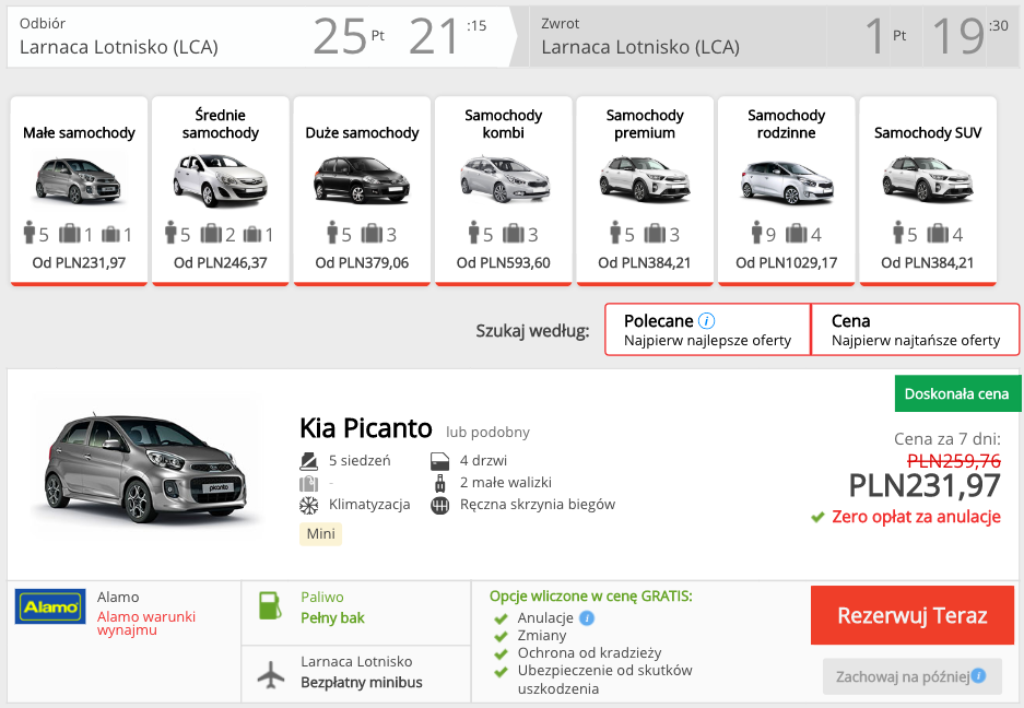 zarezerwuj auto w larnace