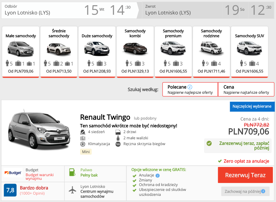 zarezerwuj auto w lyonie