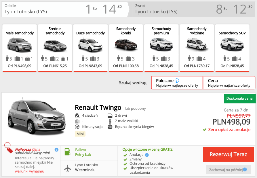 zarezerwuj auto w lyonye