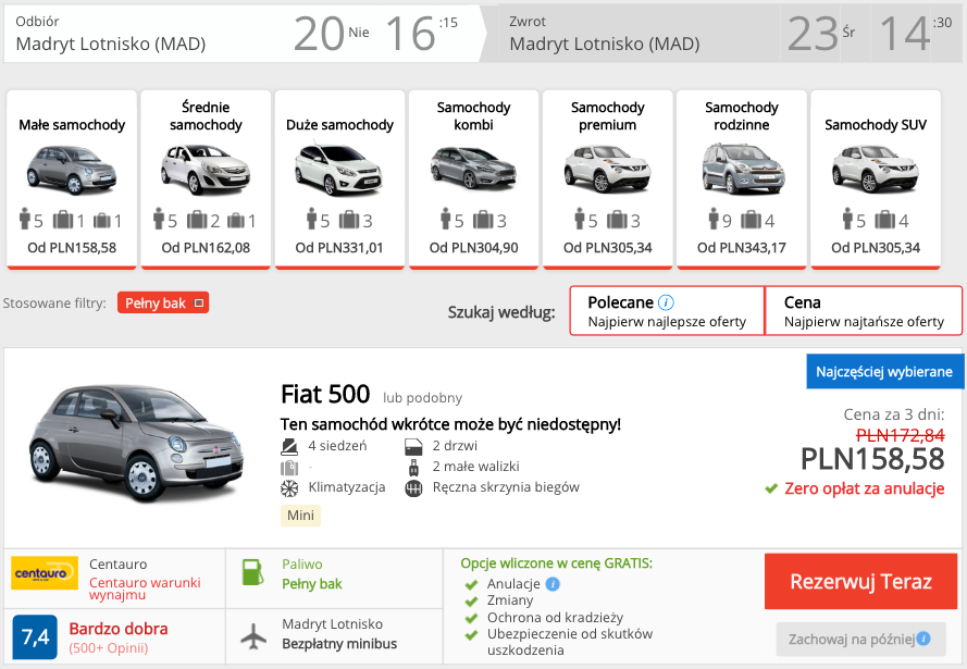 zarezerwuj auto w madrycie