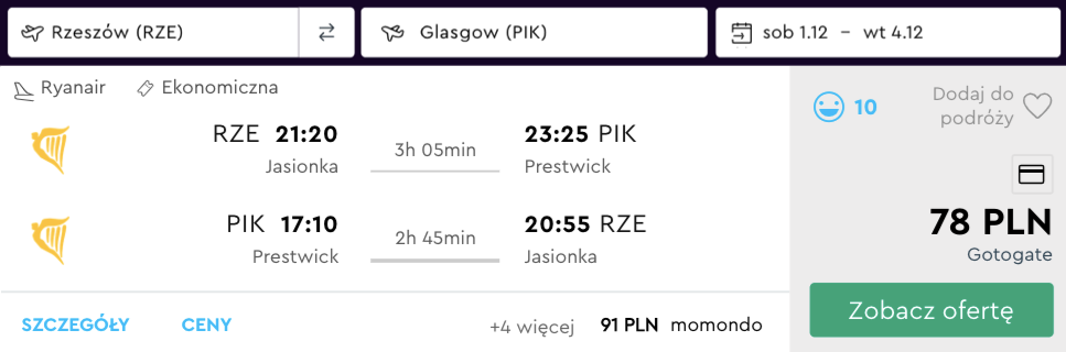 zarezerwuj loty do glasgow