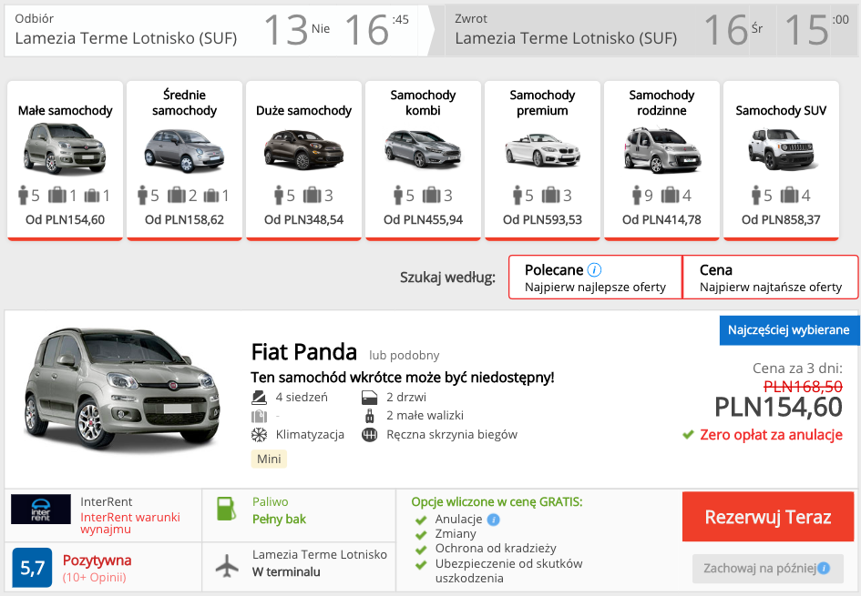 zarezerwuj auto w lamezii