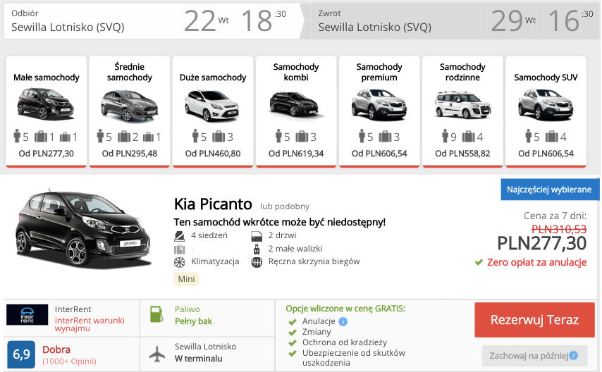 zarezerwuj auto w sewilli