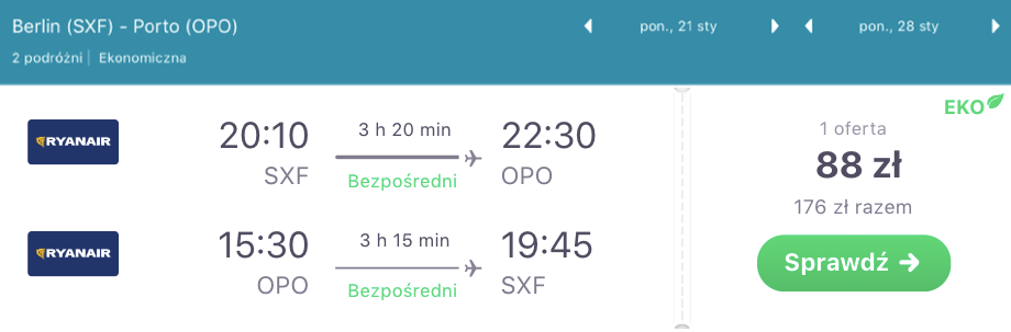 zarezerwuj loty do porto