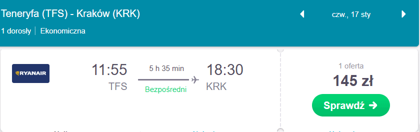 teneryfa kraków tanie loty