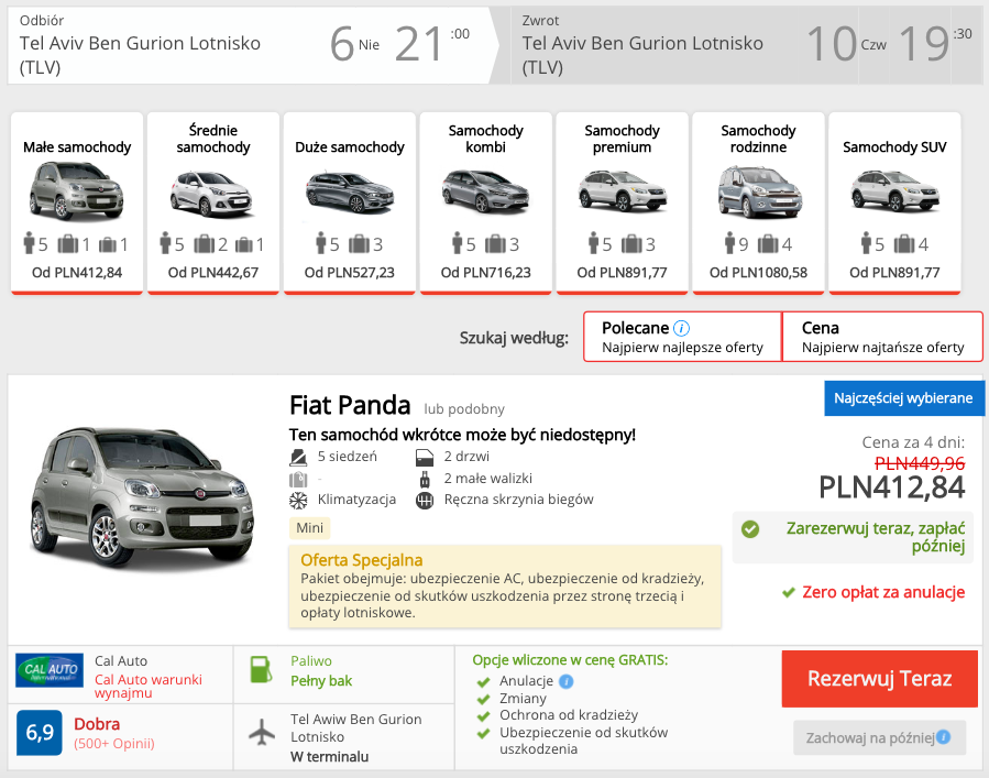 zarezerwuj auto w tel awiwie