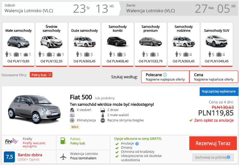 zarezerwuj auto w walencji