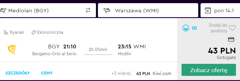 tanie loty do warszawy