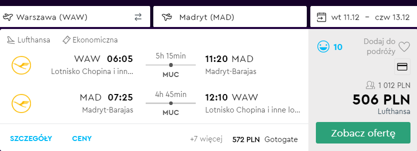 loty do madrytu