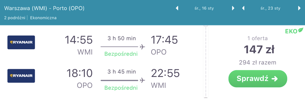 zarezerwuj loty do porto