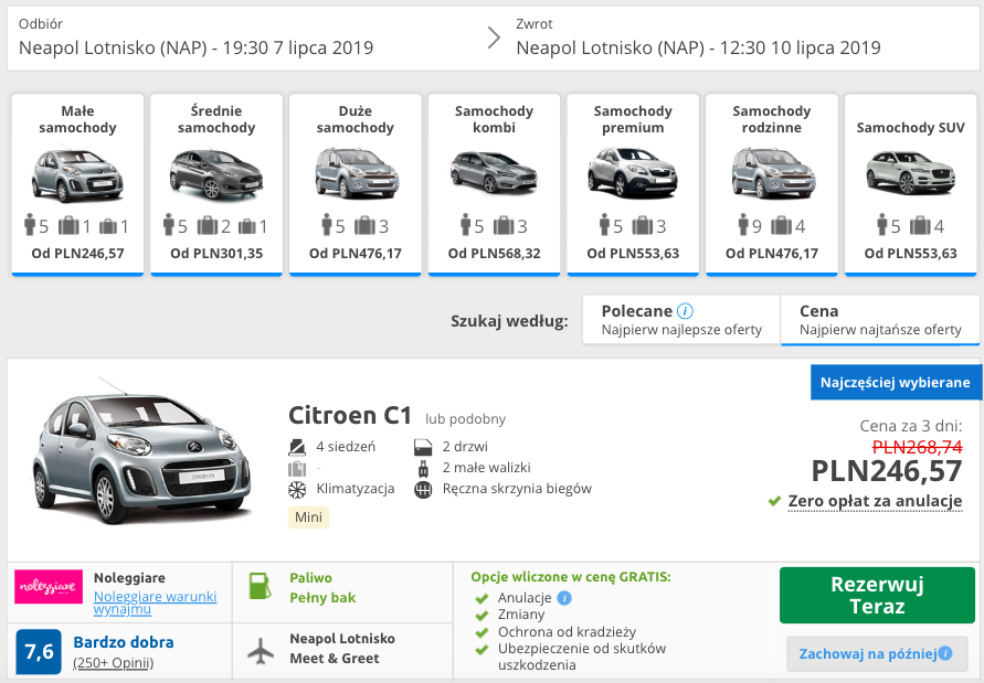 zarezerwuj auto w enapolu