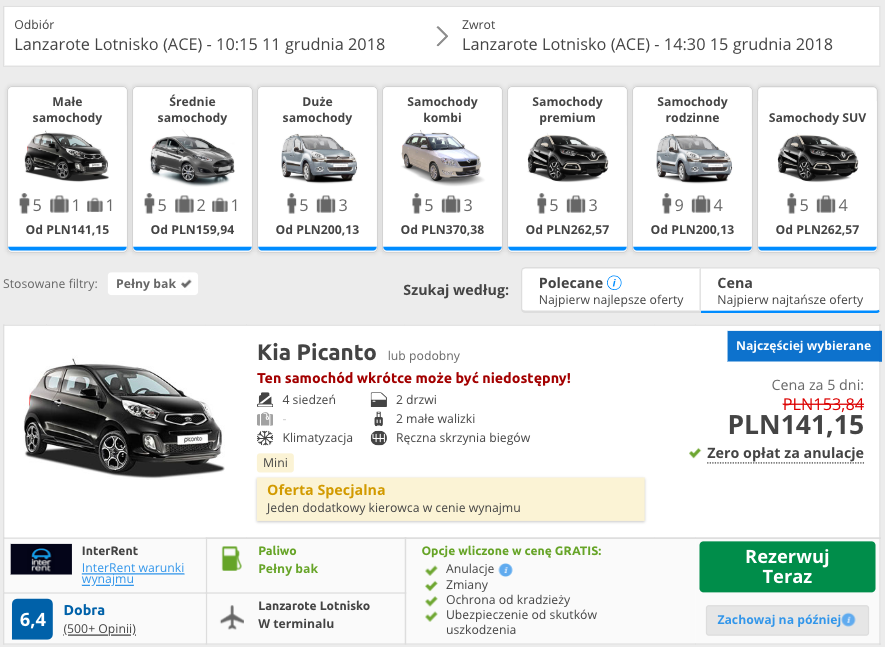zarezerwuj auto na laznorote