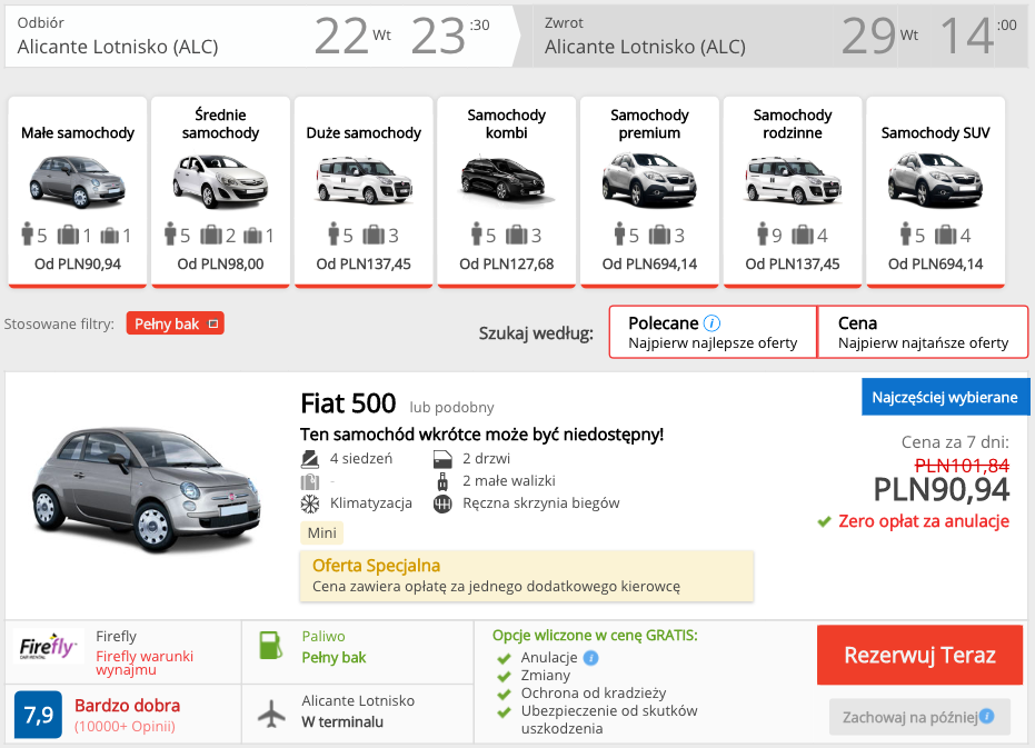 zarezerwuj auto w alicante
