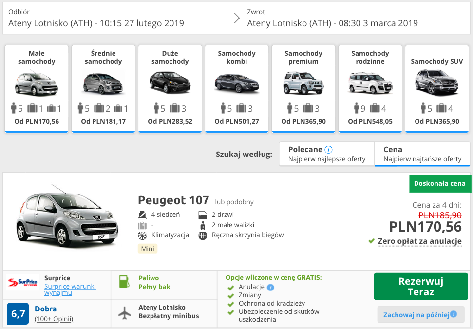 zarezerwuj auto w atenach