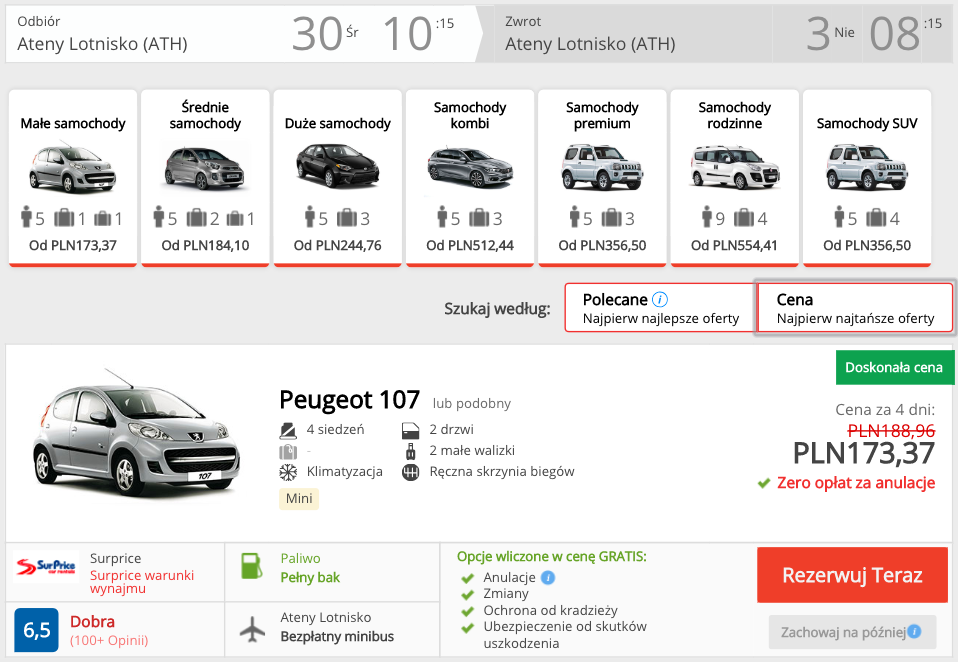 zarezerwuj auto w atench