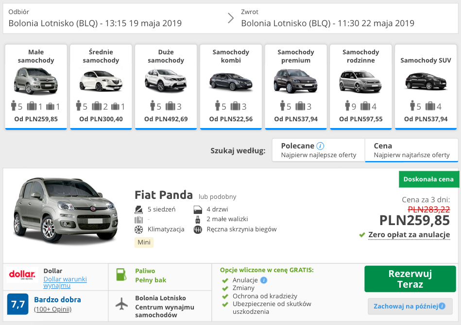 zarezerwuj auto w bolonii